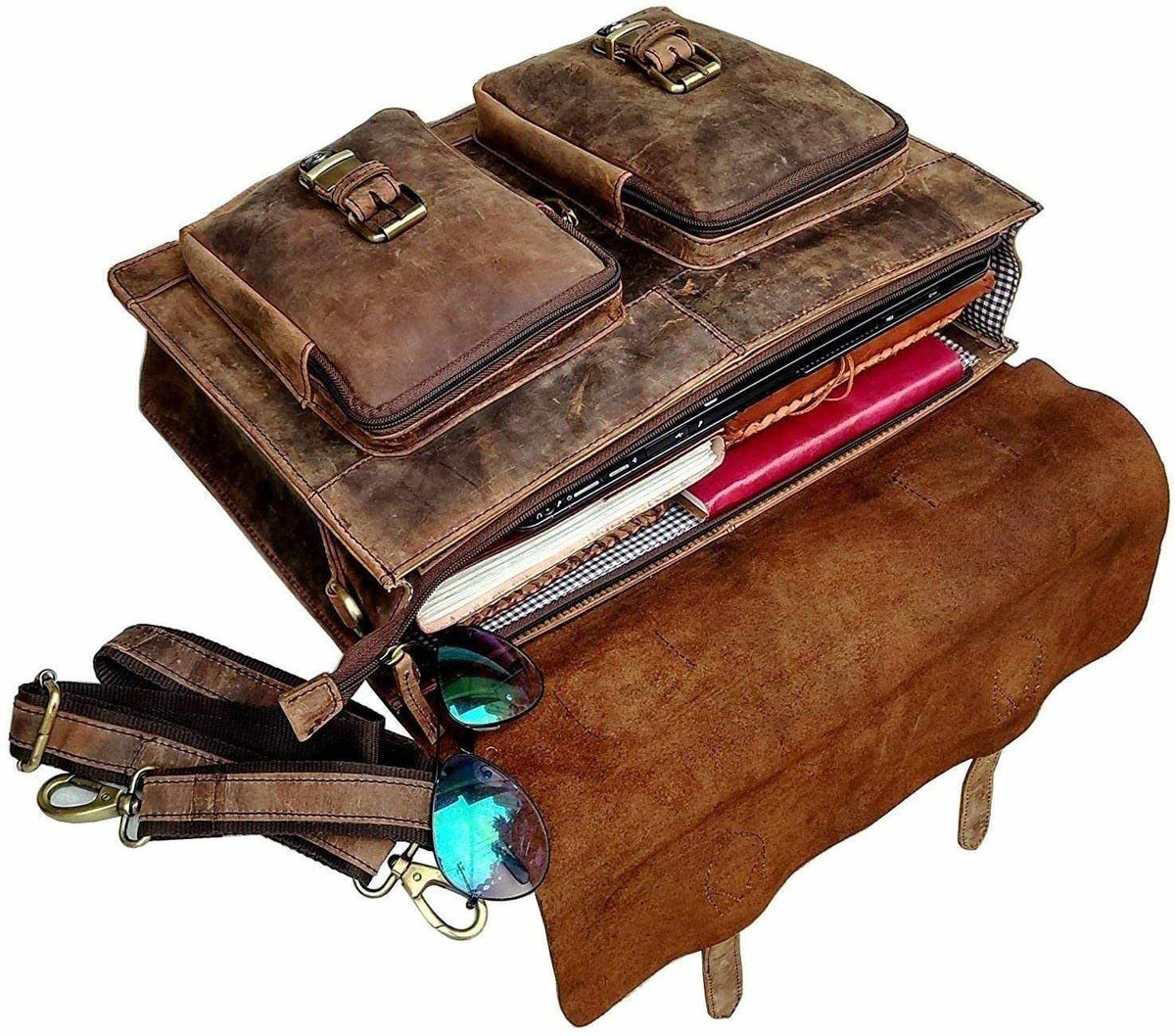 16 Inch Retro Buffalo Hunter Leather Laptop  Messenger Bag Office Briefcase College Bag.