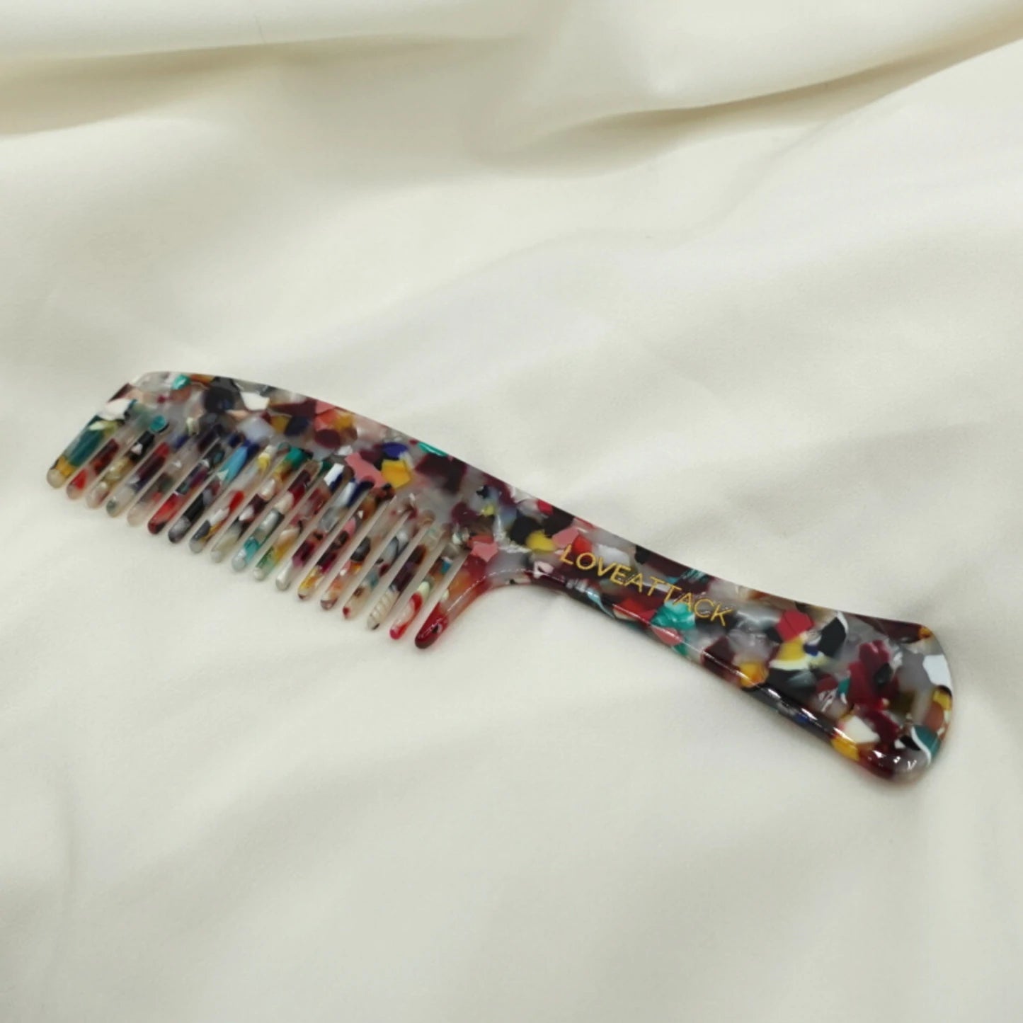 Cellulose Acetate Long Handled Hair Comb - Colourful Tortoiseshell