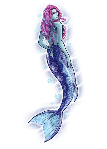 Beautiful Black Mermaid Pin with Purple and Blue