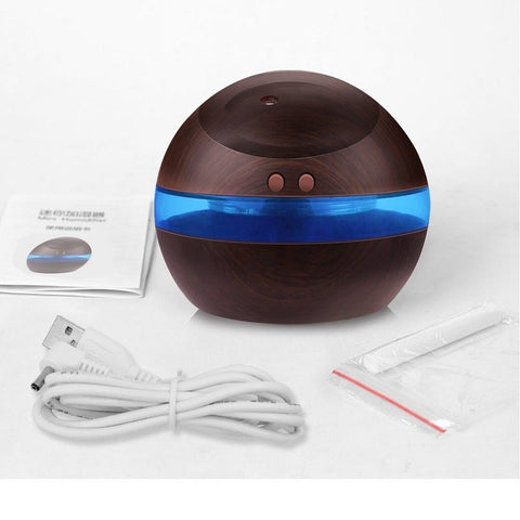 USB Ultrasonic Humidifier, 300ml Diffuser with Blue LED Light (Dark wood) Simple Creations