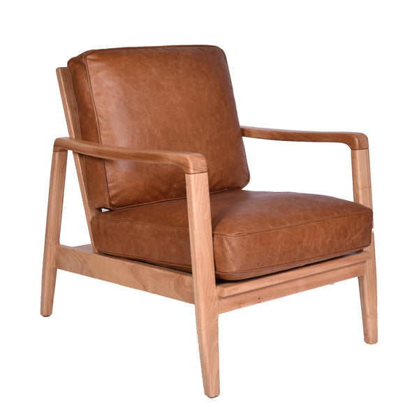 brown leather wood chair