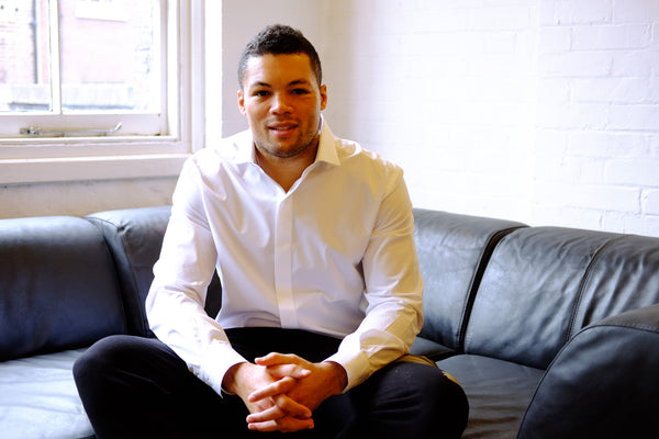 Joe Joyce wearing a Guy Field Bespoke Thomas Mason Poplin Shirt