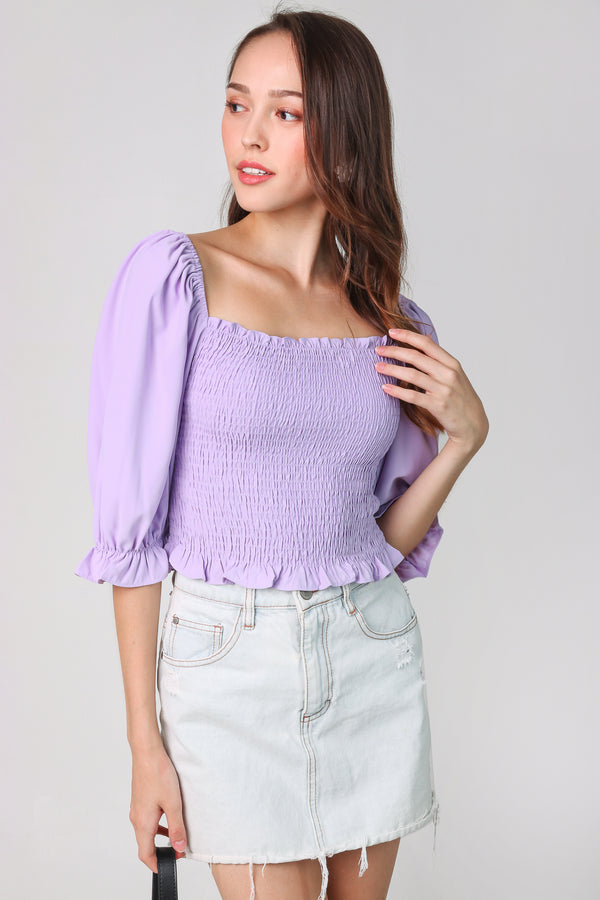 purple smocked top