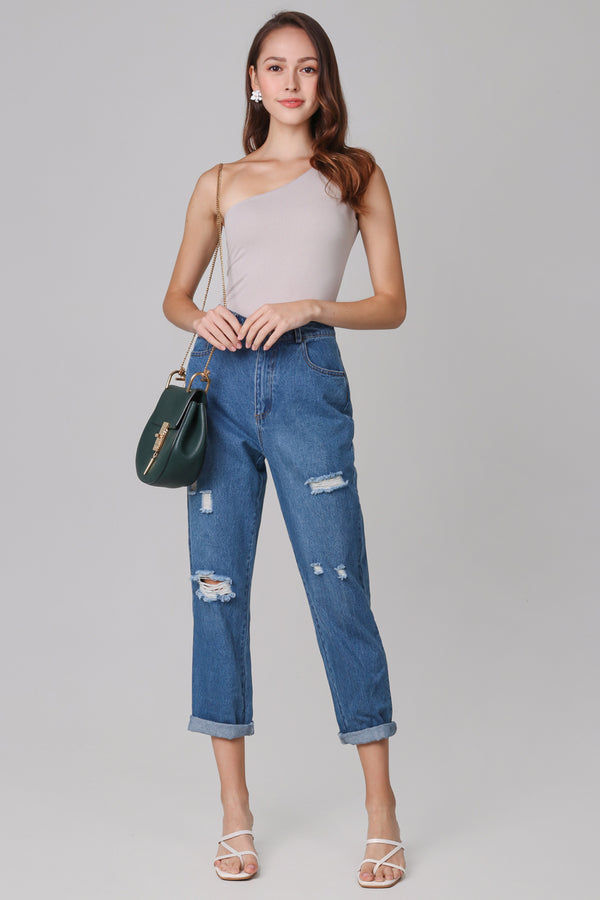 Backorder Ripped Boyfriend Jeans In Dark Wash Thevelvetdolls