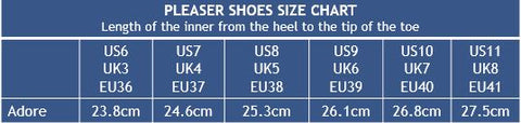 Pleaser Shoes Adore Size Chart