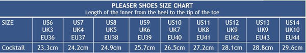 Pleaser Shoes Cocktail Size Chart