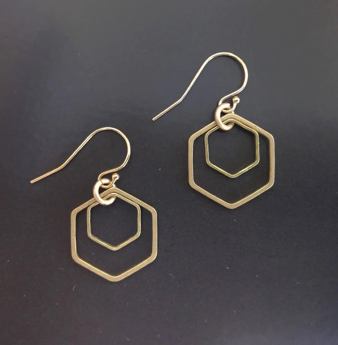 Gold Long Hexagon Double Sided Earrings \u2022 Big Hexagon Ear Jacket Earrings \u2022 Gold Geometric Earrings \u2022 Hexagon Posts