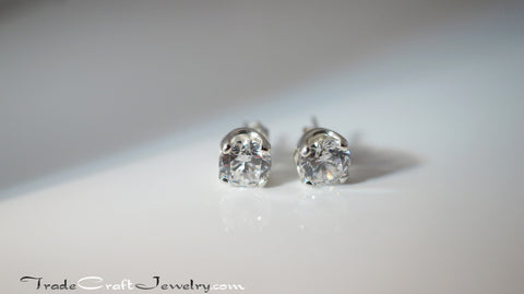 Argentium Sterling Silver Cubic Zirconia Earrings 1 carat each - 6.5mm ...
