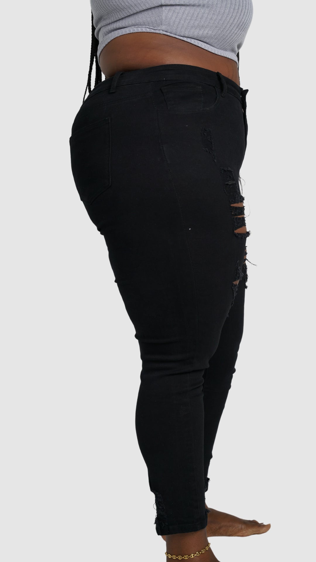Classic High Waist Ripped Skinny Jeans - Black
