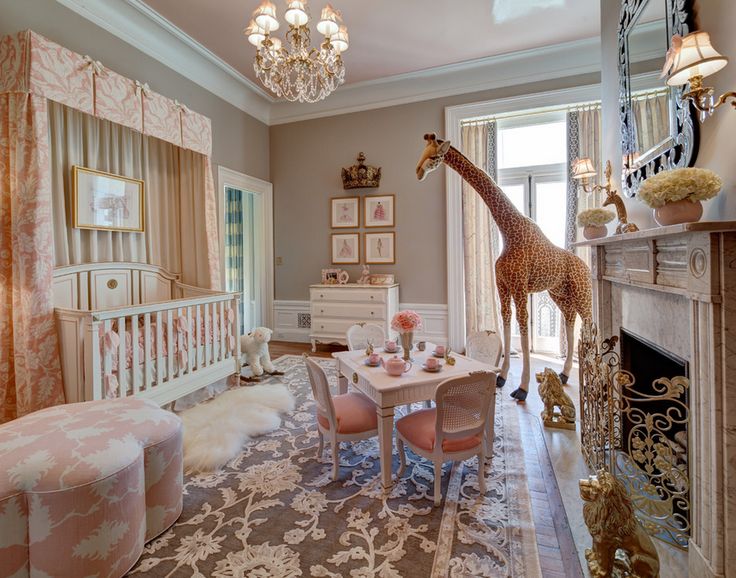 Fancy nursery with a giant giraffe from barn and willow