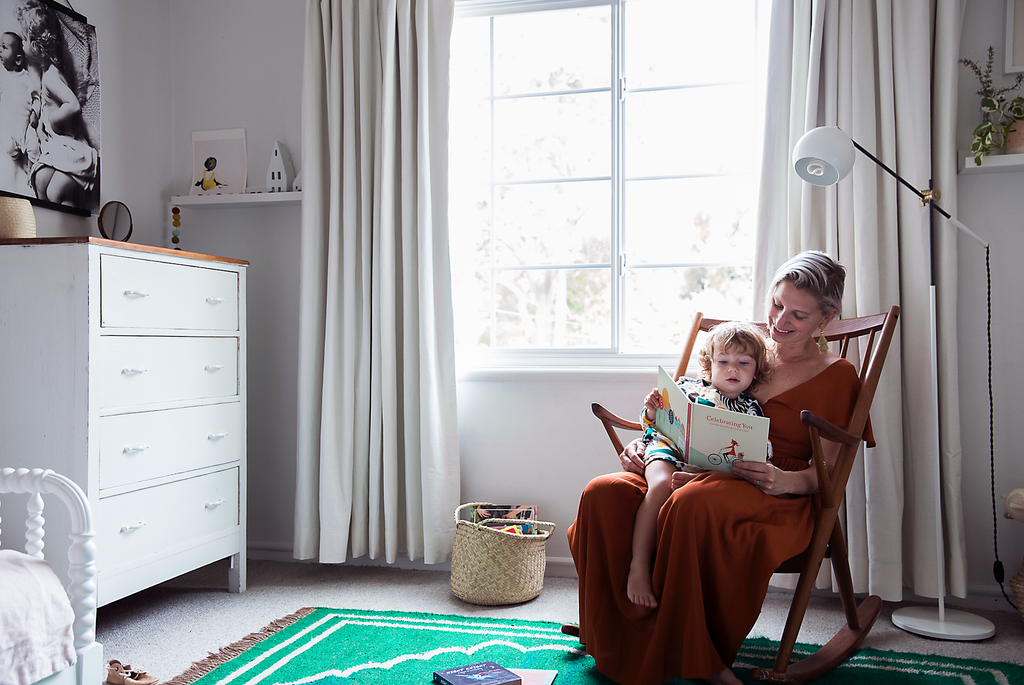 Liz Stanley of SayYes and her child in their play room