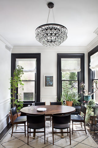 Barn & Willow - Black Window Frames in Dining Room with Roman Shades