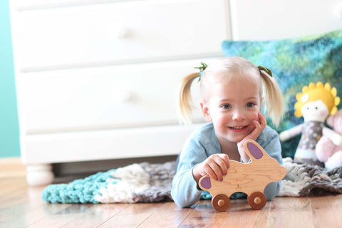 HeartFELT Bunny Push Toy handmade wooden keepsake by Smiling Tree Toys