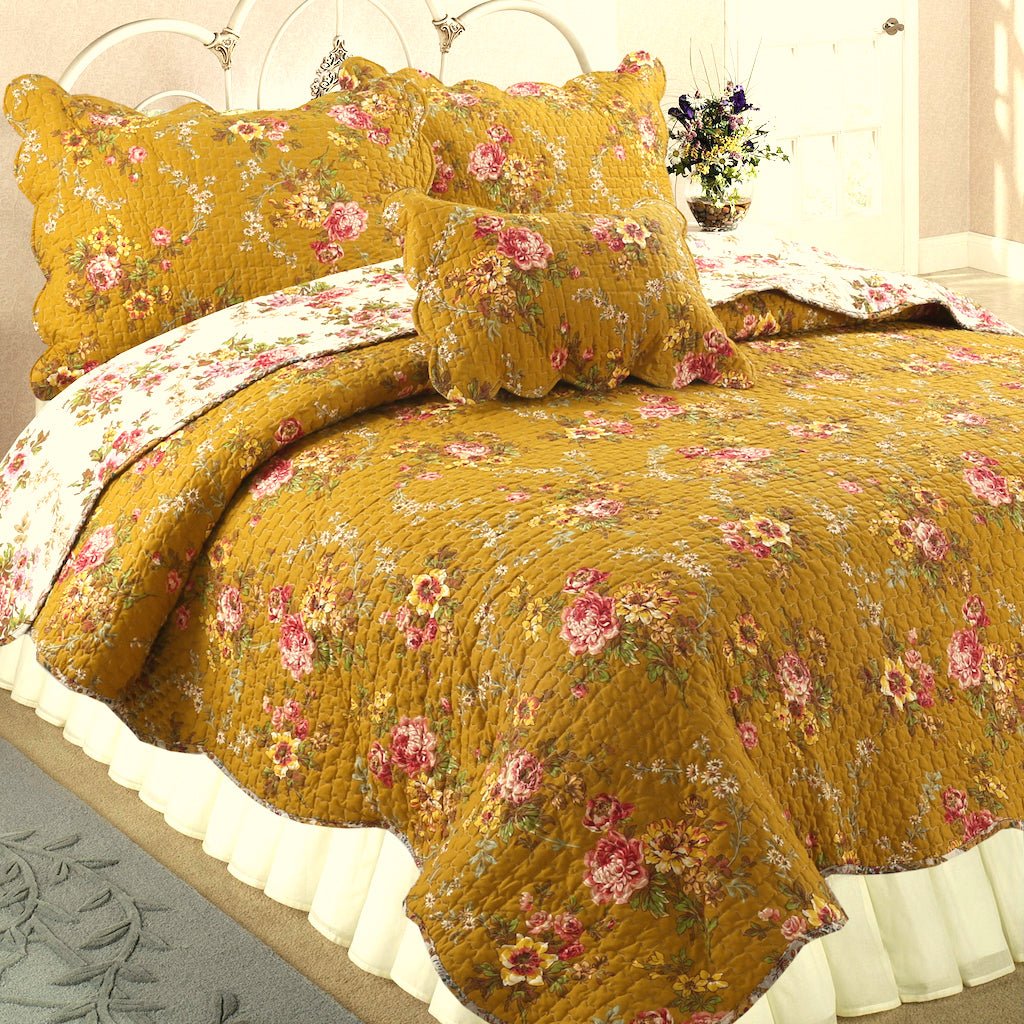 Coverlet Lowe Floral Reversible 100%Cotton 3-Piece Quilt Set Bedspread 