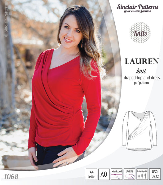Lauren knit top and dress with front draped accent (PDF)