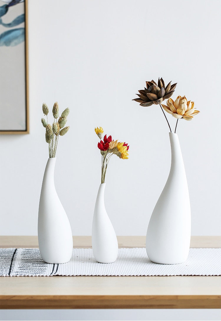 Set Of 3 Modern White Ceramic Vase Set Nordic Minimalist Flower Vase Blue Ferntree 8095