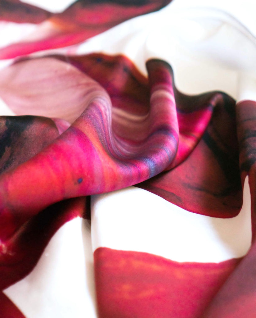 nahara digital print design silk fabric bright pink and red paint