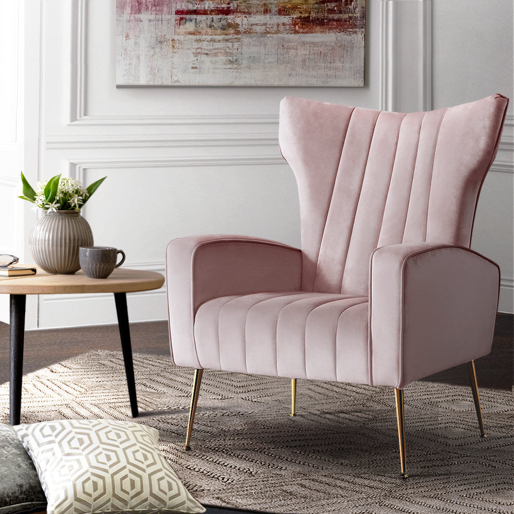 large pink velvet armchair