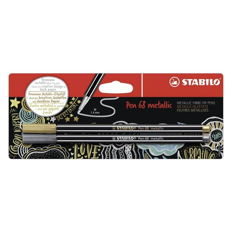 Ladder Min Meetbaar STABILO Pen 68 Metallic - 2-pen set - gold, silver – Pen Pusher | The  creative pen and sustainable stationery store
