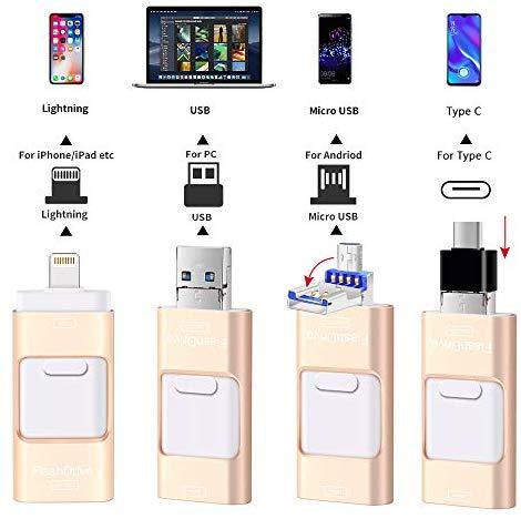 3 in 1 Lightning OTG USB Flash Drive 32/64/128/256GB Pen Drive for iPhone/iPad/iOS/Android/PC USB Memory Stick 256GB 