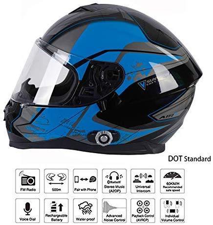 XXL, Blue 6 Riders Pairing FM Radi FreedConn Full Face Built-in Bluetooth Intercom Waterproof Motorbike Helmet BM22 Bluetooth Evolution Modular Helmets with Dual Visors Bluetooth Motorcycle Helmet 