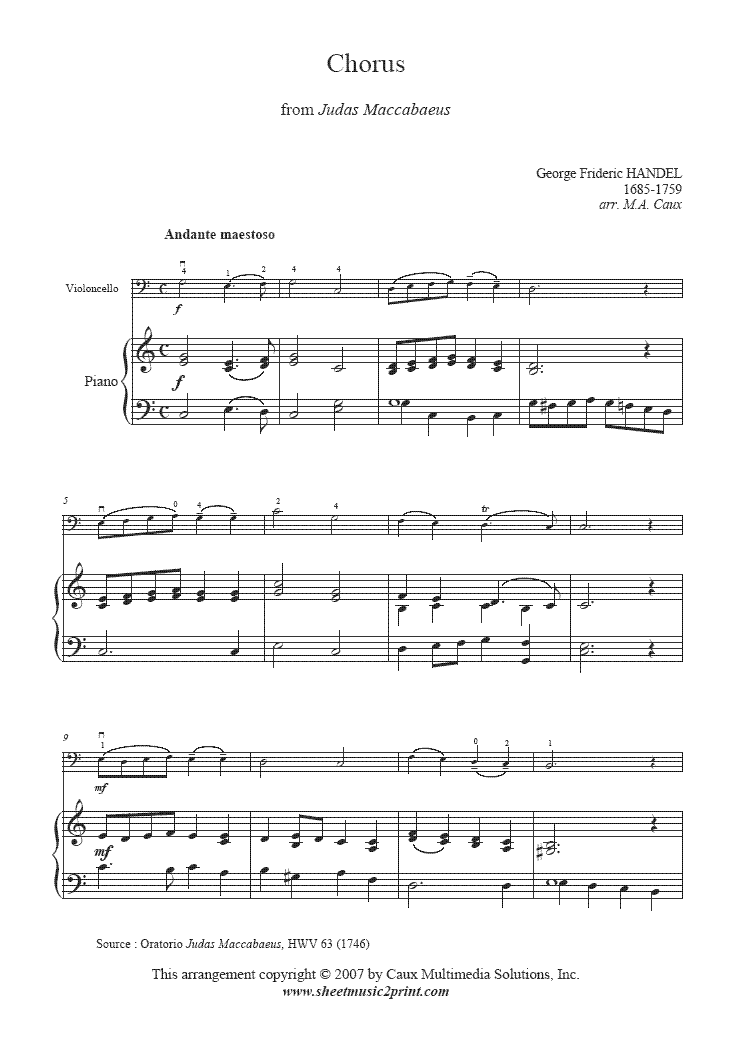 Handel Chorus From Judas Maccabaeus Cello Sheetmusic2print