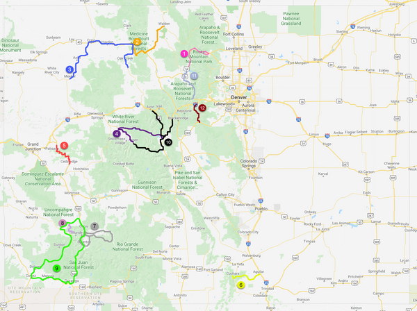 Map of 12 Colorado Fall Scenic Drives - One Track Colorado