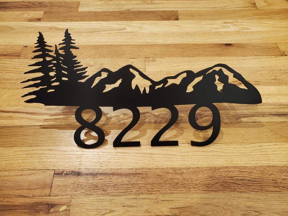 Rustic Home Decor by Unbranded Address Plaque with Mountains Metal House Numbers Housewarming Gift Retro Farm Metal Outdoor Metal Wall Art 