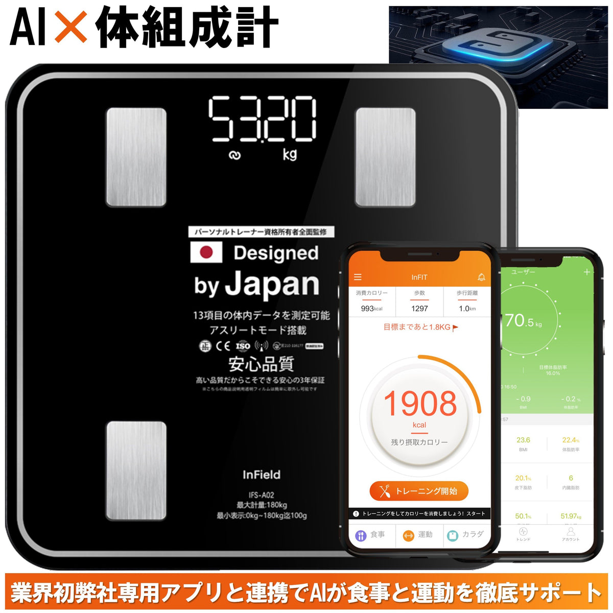 限定販売】 AI× 体重計 INFIELD 体組成計 体脂肪計 スマホ連動 ボディ