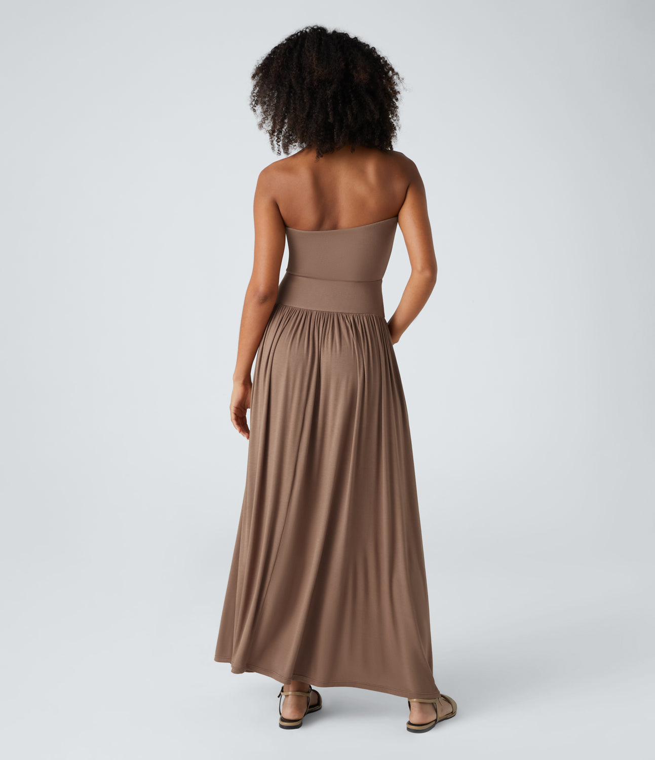 

Halara Ribbed Tube Backless Ruched Plicated Side Pocket Flowy Maxi Casual Dress Casual Dress - Beaver Fur -  slip dress beach dress