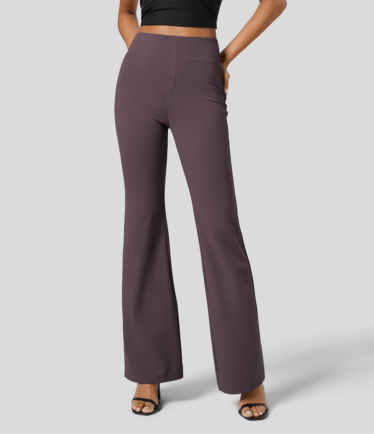 

Halara High Waisted Back Side Pocket Slight Flare Work Pants - Deep Tea Brown -  sweatpants jogger pants stacked sweatpants