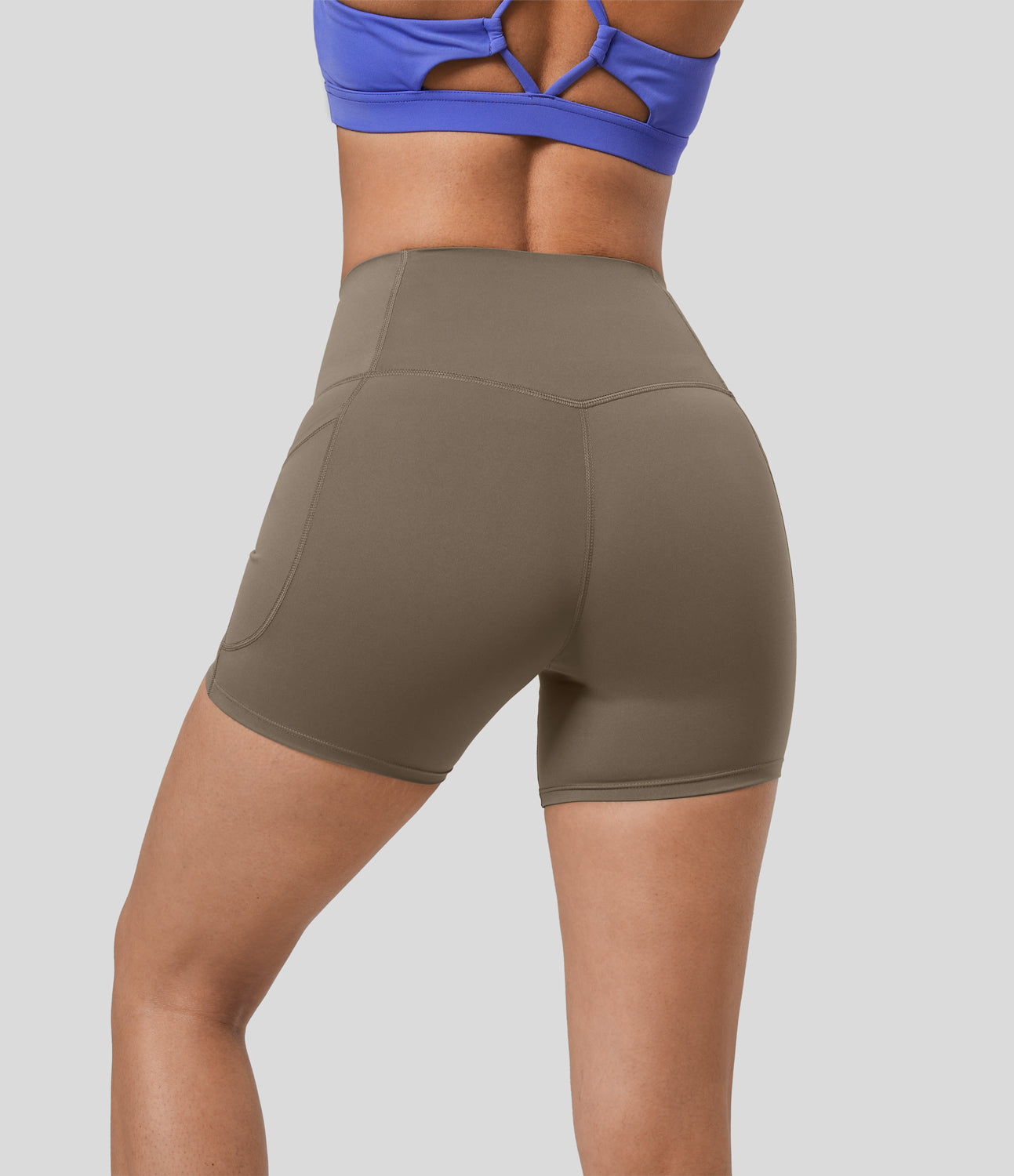 

Halara SoCinched High Waisted Tummy Control Side Pocket Shaping Training Biker Shorts 5'' - Dawn Brown -  biker shorts women