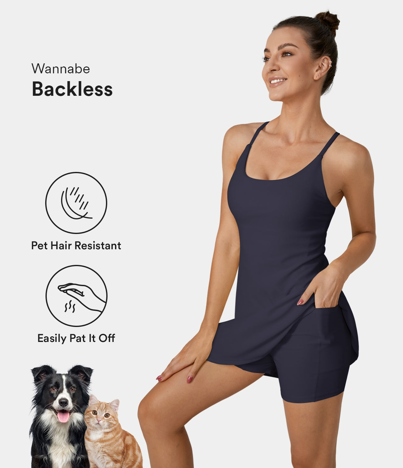 

Halara PatitoffВ® Flow Pet Hair Resistant Backless Crisscross 2-in-1 Pocket Flare Dance Active Dress Workout Dress - Black