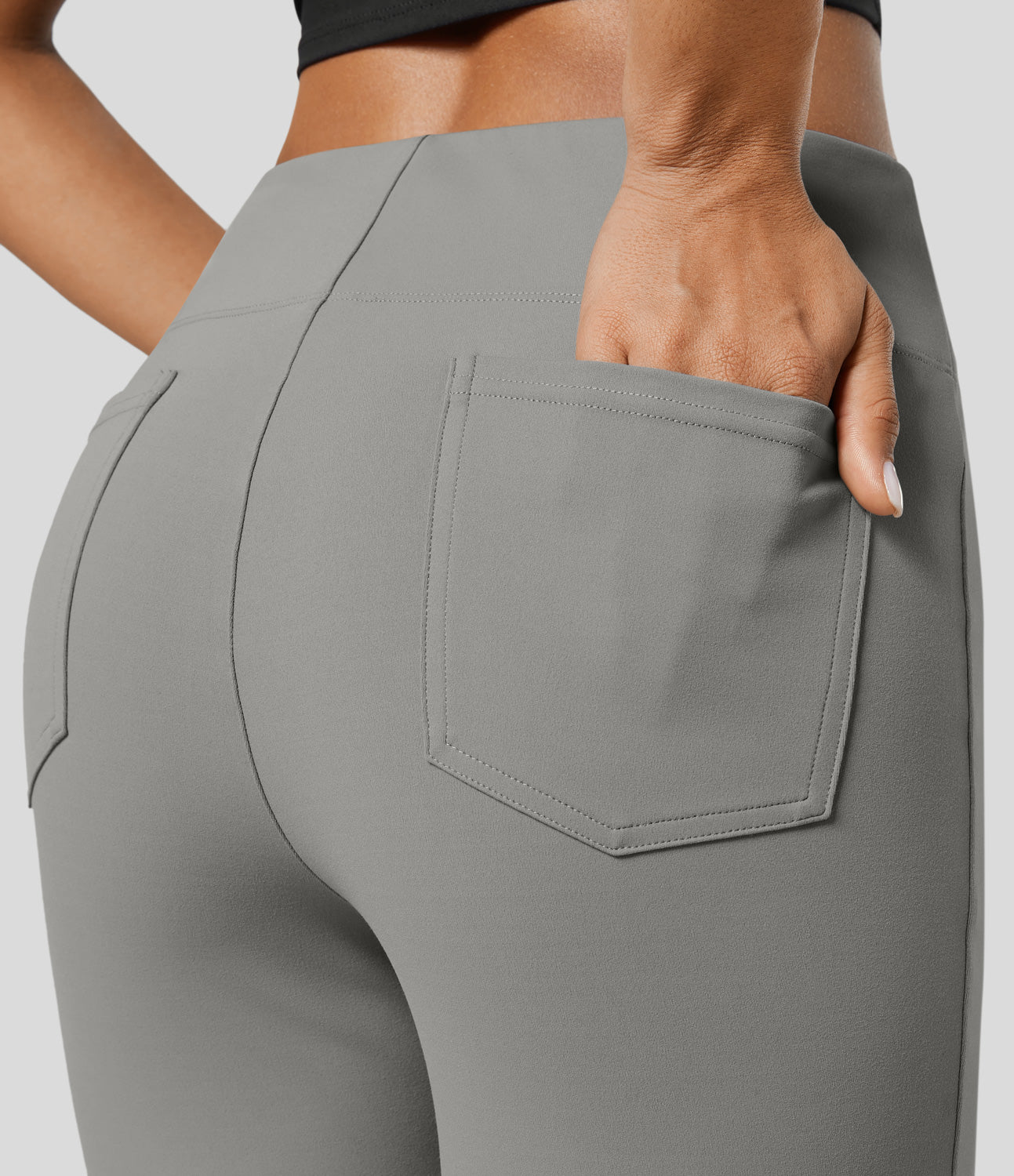 

Halara High Waisted Back Side Pocket Slight Flare Work Pants - Deep Red Grey -  sweatpants jogger pants stacked sweatpants