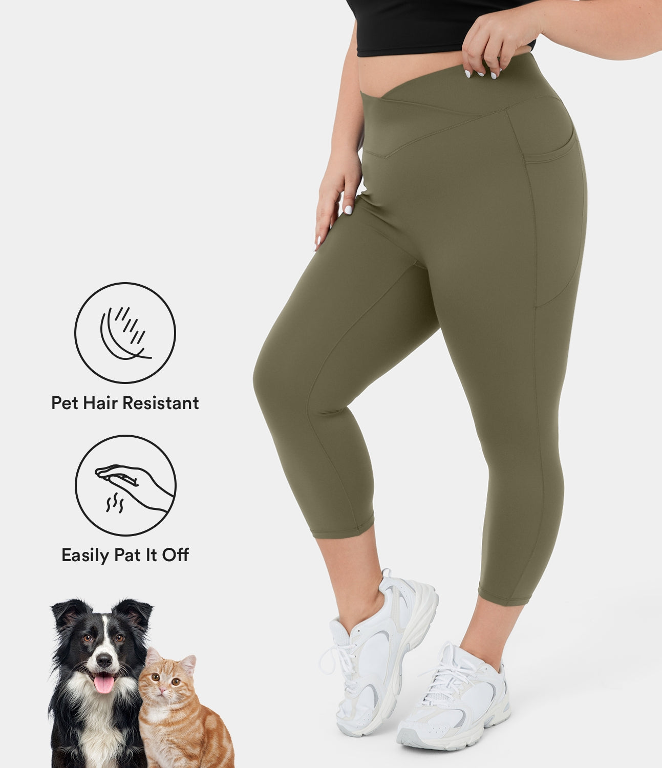 

Halara PatitoffВ® Pet Hair Resistant High Waisted Crossover Plus Size Plain Capri Leggings - Black