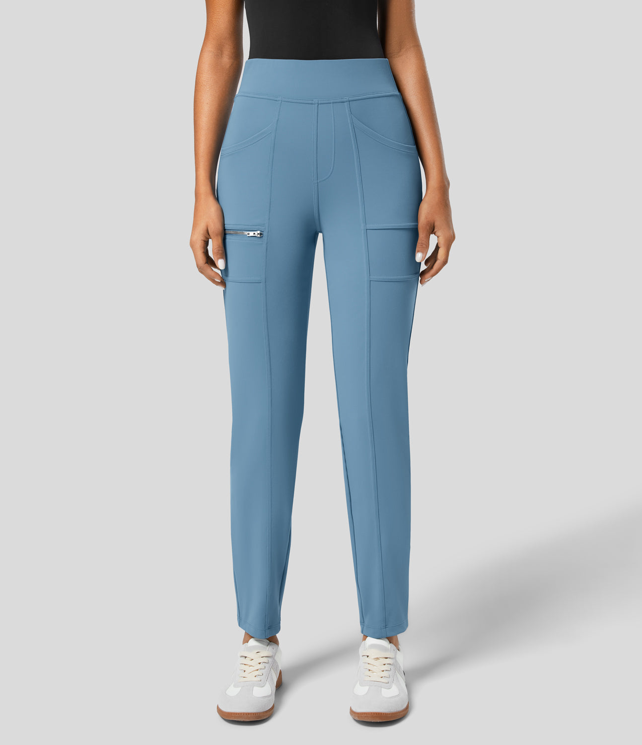 

Halara High Waisted Multiple Pockets Zipper Casual Slim Pants - Light Azure -  sweatpants jogger pants stacked sweatpants