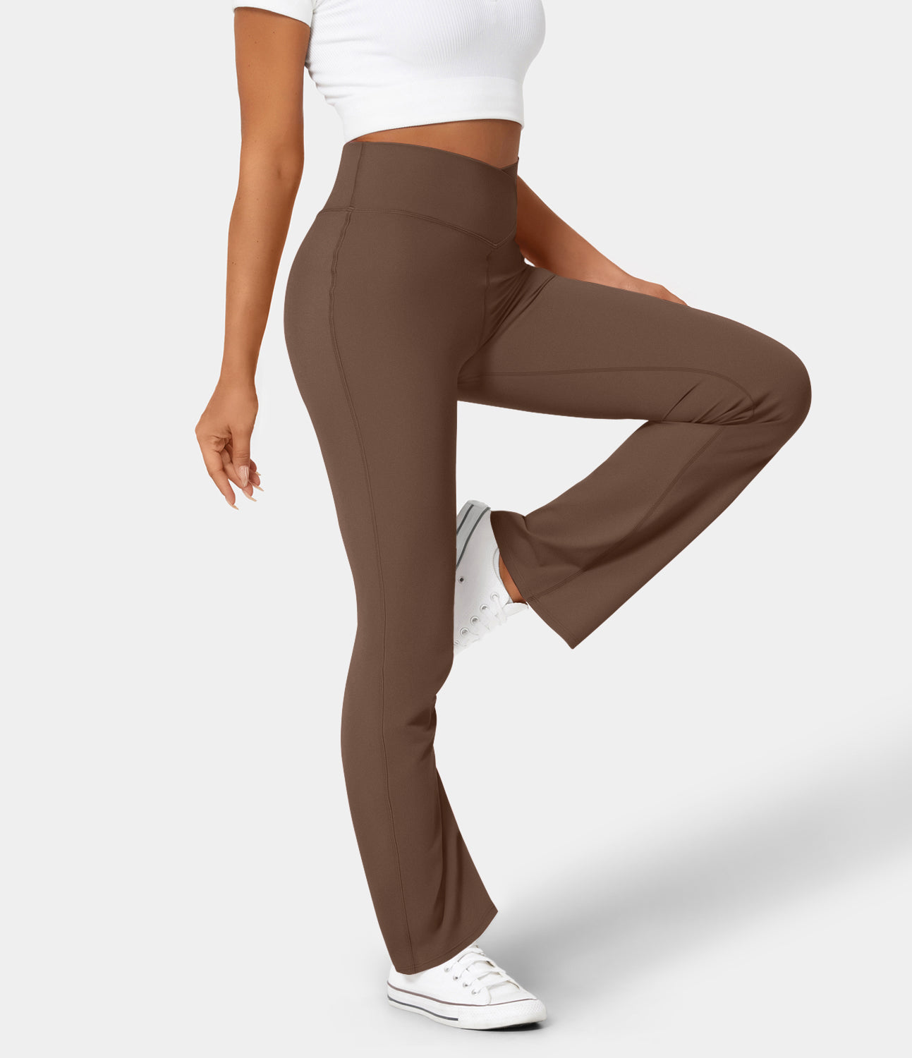 

Halara High Waisted Crossover Flare Yoga Leggings - Desert Rose -  gym leggings leggings with pockets leggings with butt lift