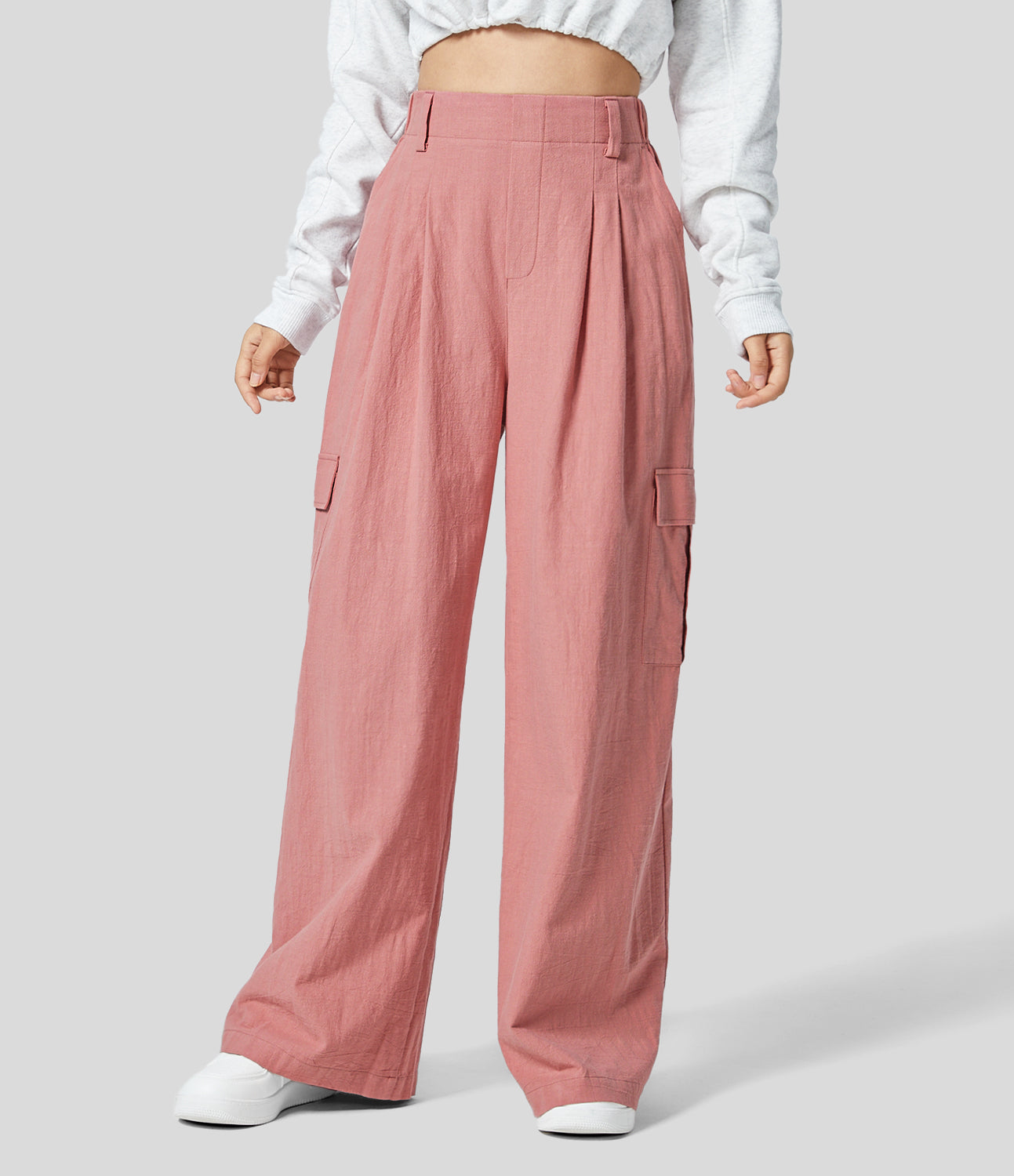 

Halara High Waisted Plicated Multiple Pockets Wide Leg Flowy Solid Palazzo Casual Linen-Feel Pants - Black -  sweatpants