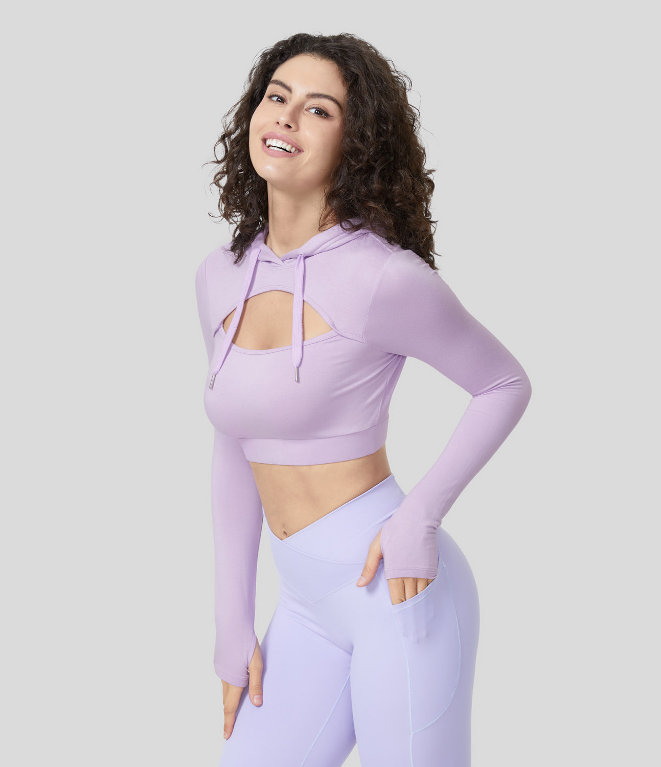 Halara Hooded Drawstring Cut Out Long Sleeve Thumb Hole Cropped Casual Sweatshirt - Misty Purple
Halara Hooded Drawstring Cut Out Long Sleeve Thumb Hole Cropped Casual Sweatshirt - Misty Purple
