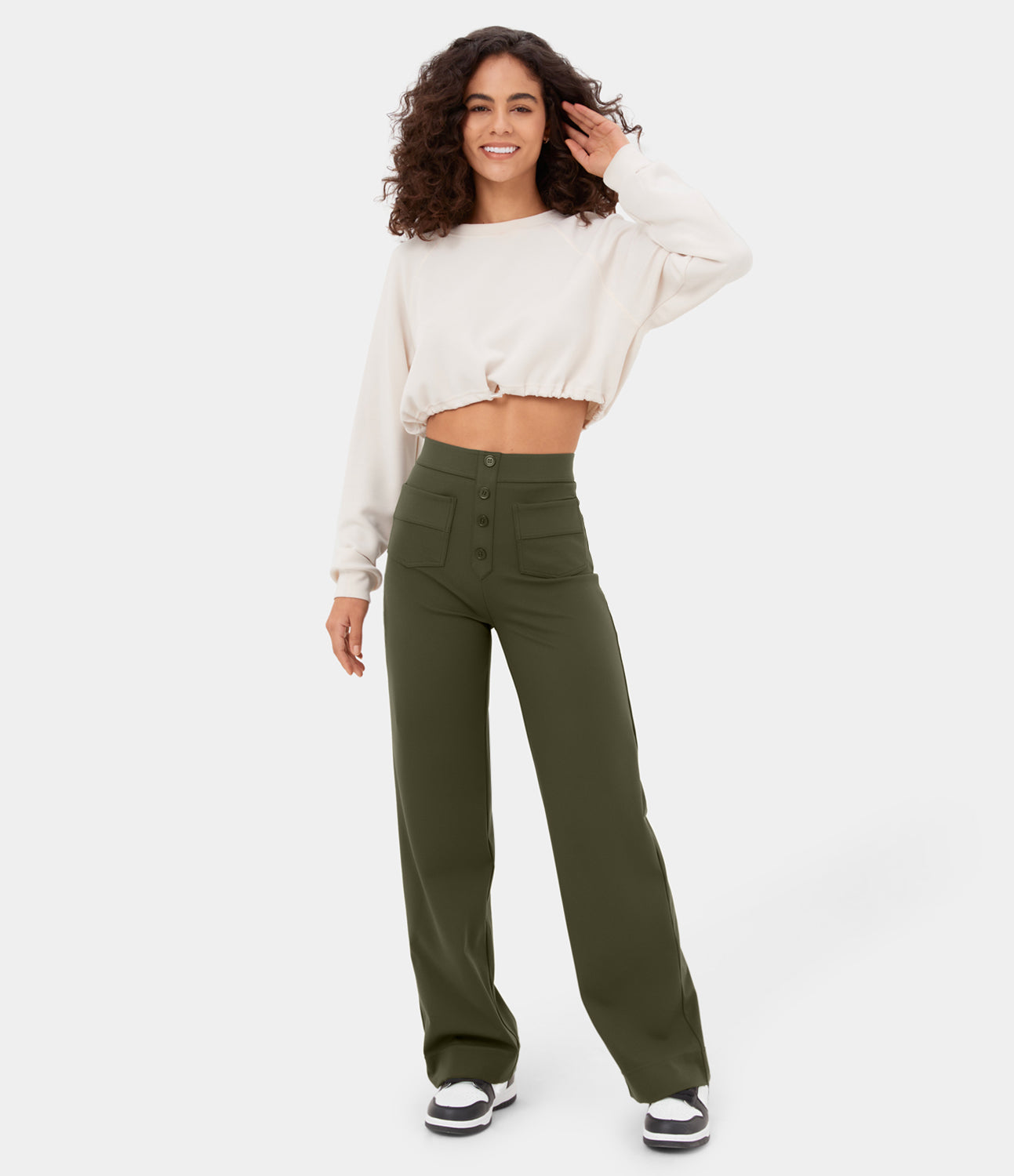 

Halara High Waisted Button Multiple Pockets Straight Leg Casual Pants - Dusky Evening purple -  sweatpants jogger pants