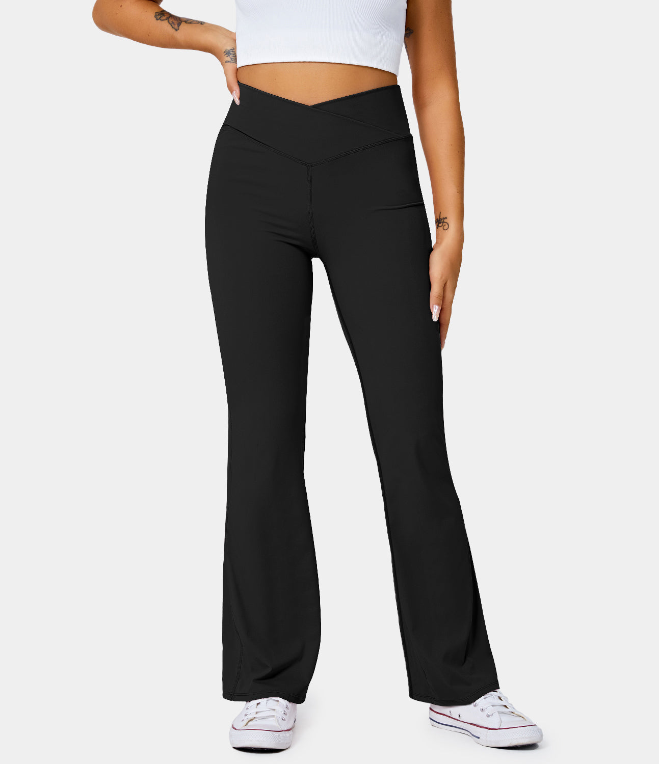 

Halara High Waisted Crossover Flare Yoga Leggings - Valiant Poppy -  gym leggings leggings with pockets leggings with butt lift