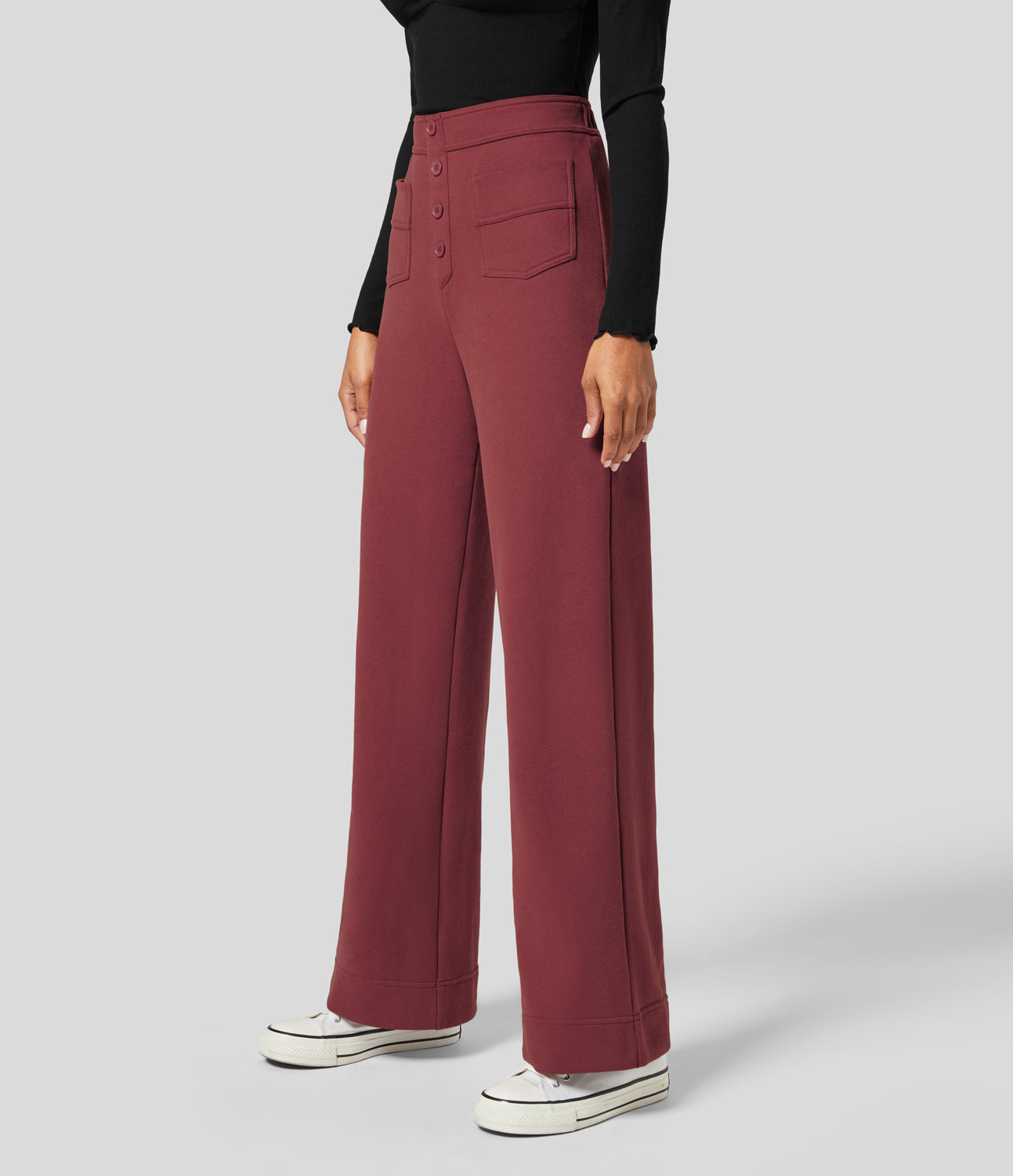 

Halara High Waisted Button Multiple Pockets Straight Leg Fleece Casual Cotton Pants - Burnt Russet -  sweatpants jogger pants