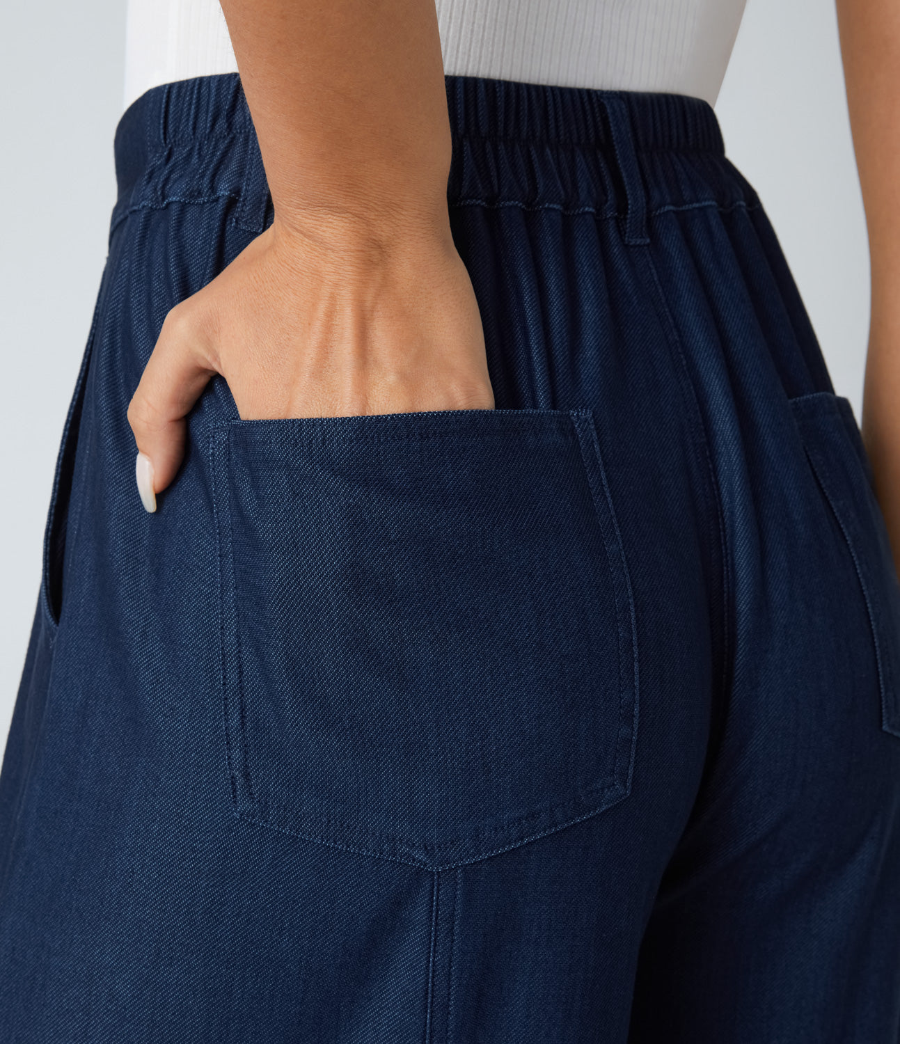 

Halara HalaraMagicв„ў High Waisted Plicated Multiple Pockets Wide Leg Washed Stretchy Knit Casual Jeans - Sapphire Blue Denim