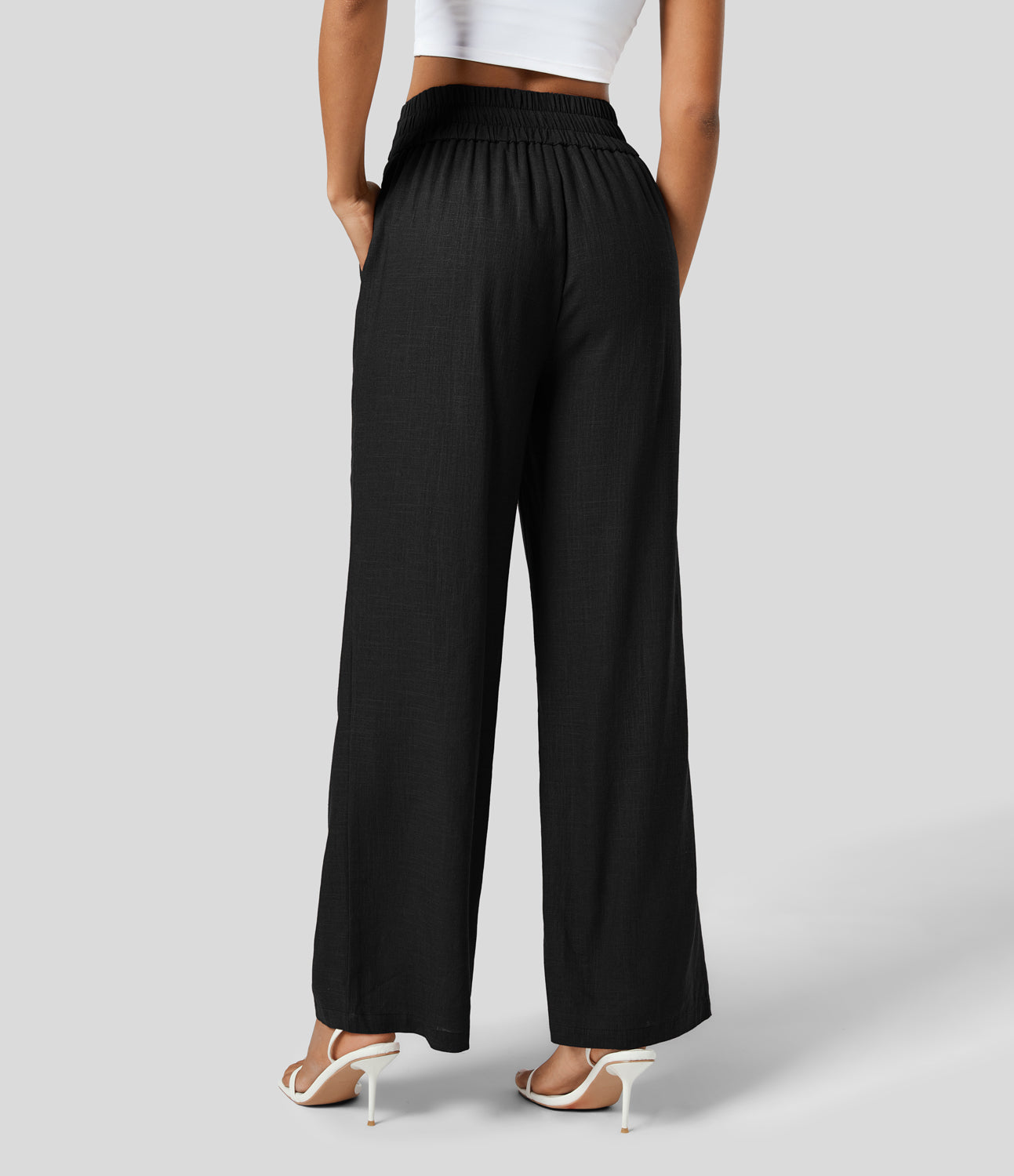 

Halara High Waisted Button Side Pocket Straight Leg Casual Linen-Blend Pants - Maple Syrup -  sweatpants jogger pants