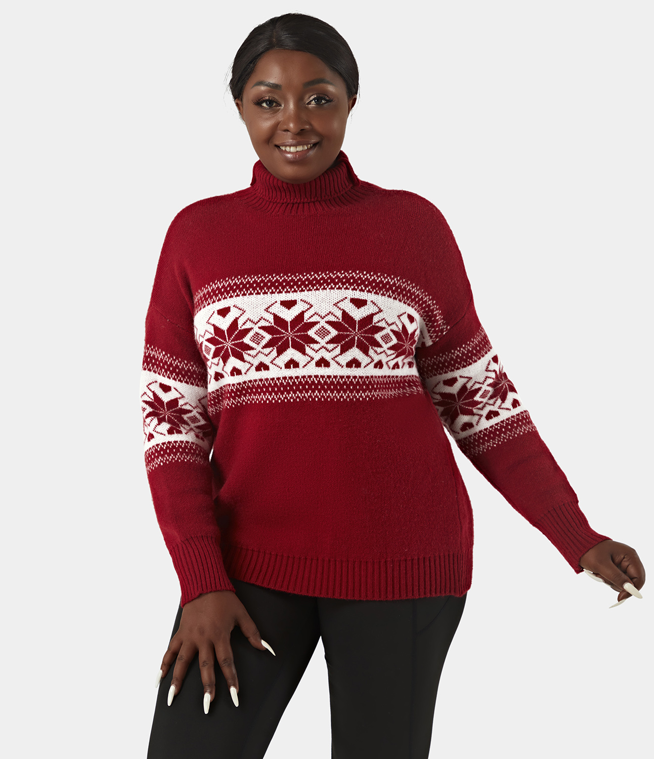 

Halara Mock Neck Color-Block Plus Size Sweater - Scarlet Red