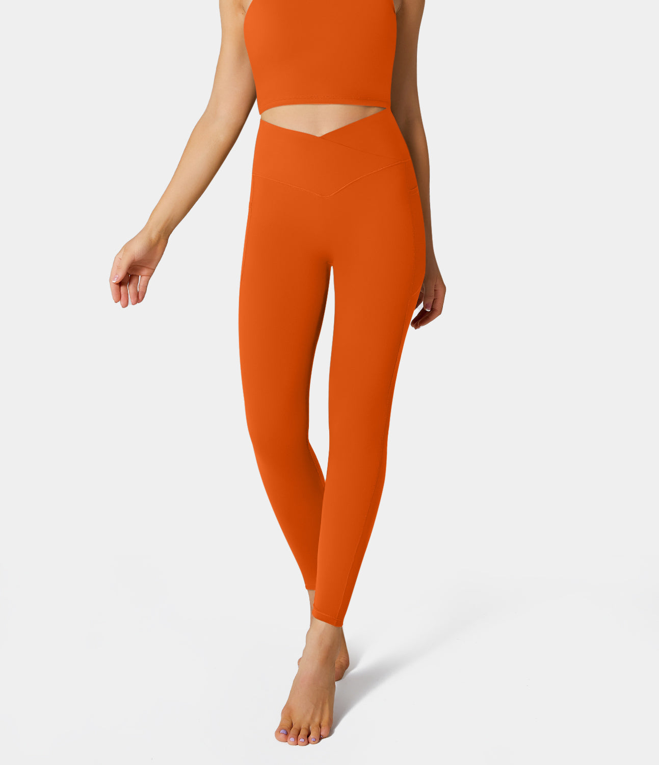 

Halara Softlyzeroв„ў Crossover Pocket Plain Leggings-UPF50+ - SCARLETLBIS -  gym leggings leggings with pockets leggings with butt lift