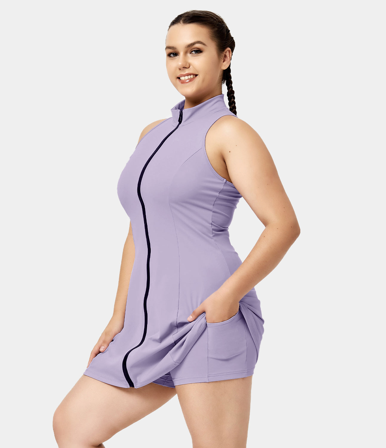 

Halara Collared Sleeveless Front Zipper Plus Size Tennis Dress - Black
