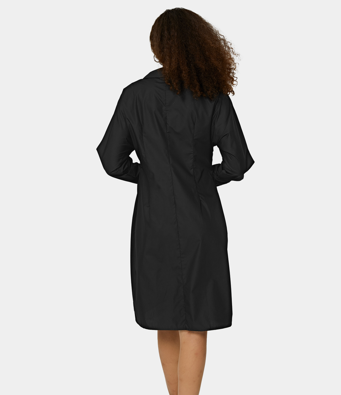 

Halara Collared Button Front Long Sleeve Ruched Plain Midi DressCasual Dress - Black -  slip dress beach dress ruched dress halter dress