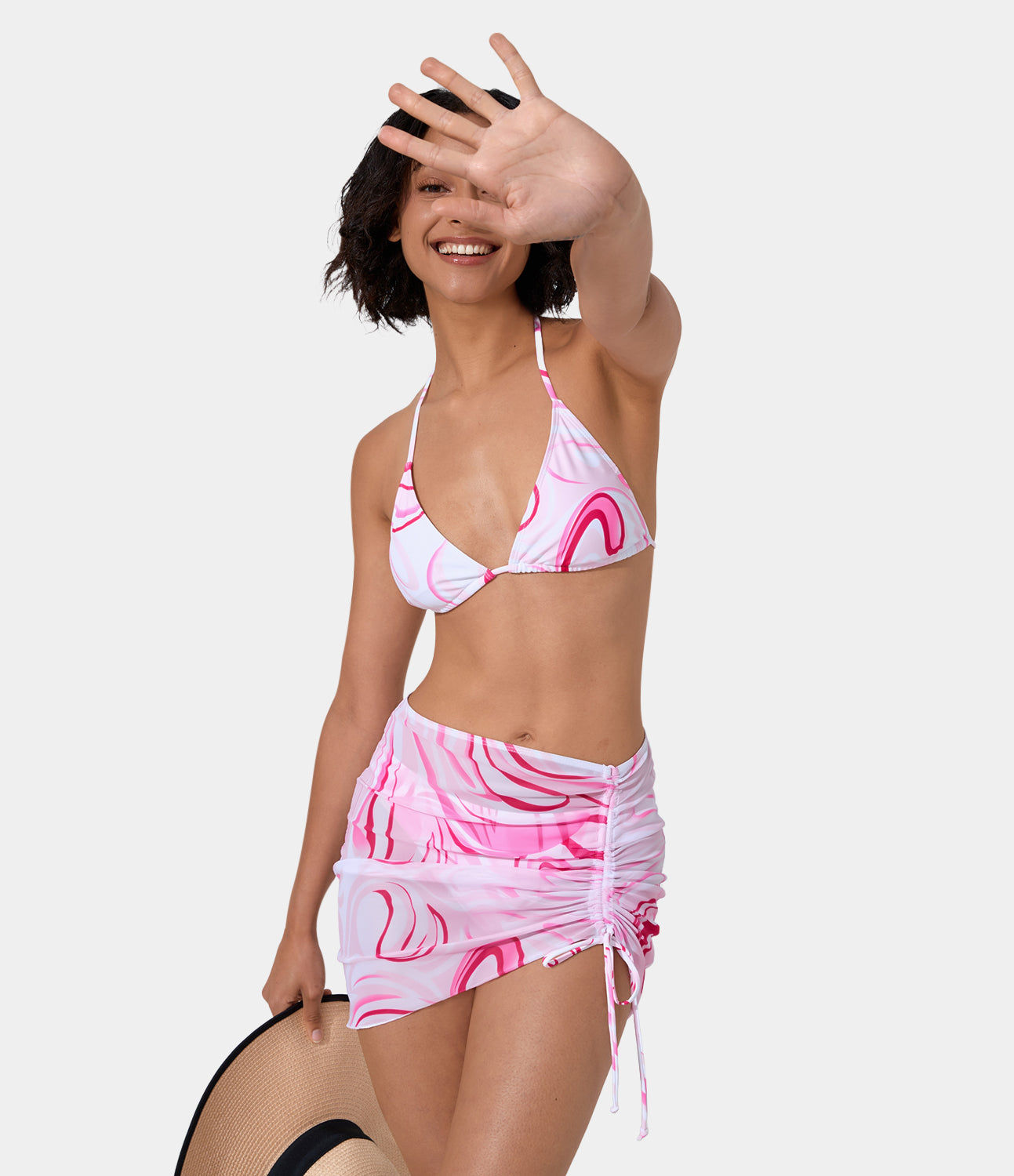 

Halara Geometric Print Tie Back Side Drawstring 3-Piece Swimsuit - Geometric Pink