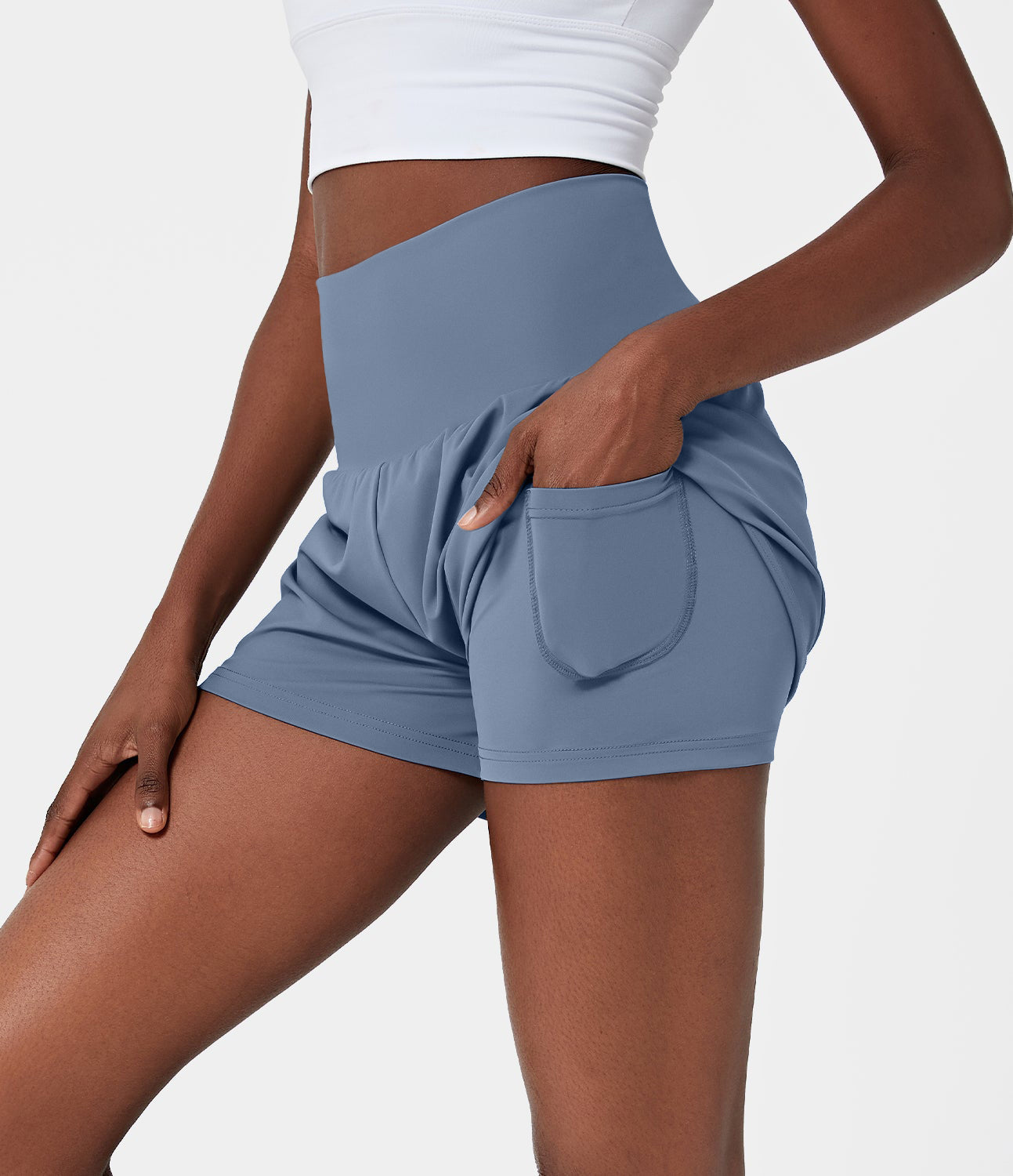 

Halara Back Pocket Plus Side Hidden Pocket 2-in-1 Gym Shorts 2.5" Gym Short - Apricot Illusion -  booty shorts compression shorts